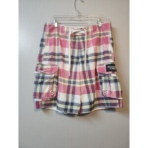 Abercrombie & Fitch Men's S Plaid Cargo Swim Board Shorts Blue Pink Green White